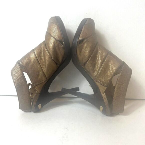 Michael Kors Womens Sz 6M Bronze Leather Peep Toe Wrap Stiletto Heels Sling Back - Picture 5 of 10
